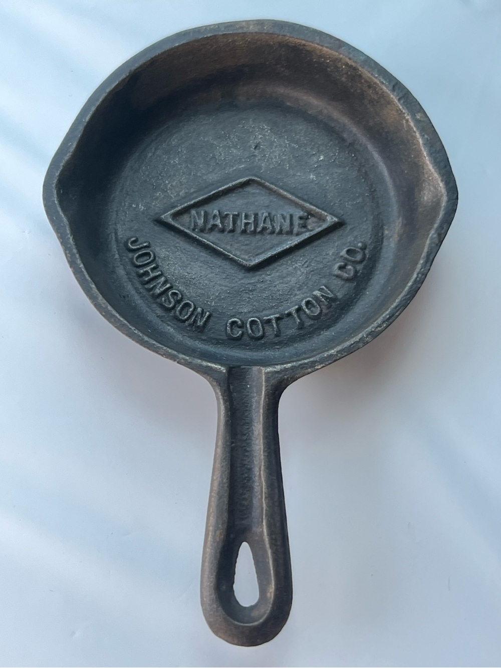 Vintage Cast Iron Advertising 3.5" Skillet Frying Pan NATHANE Johnson Cotton Co